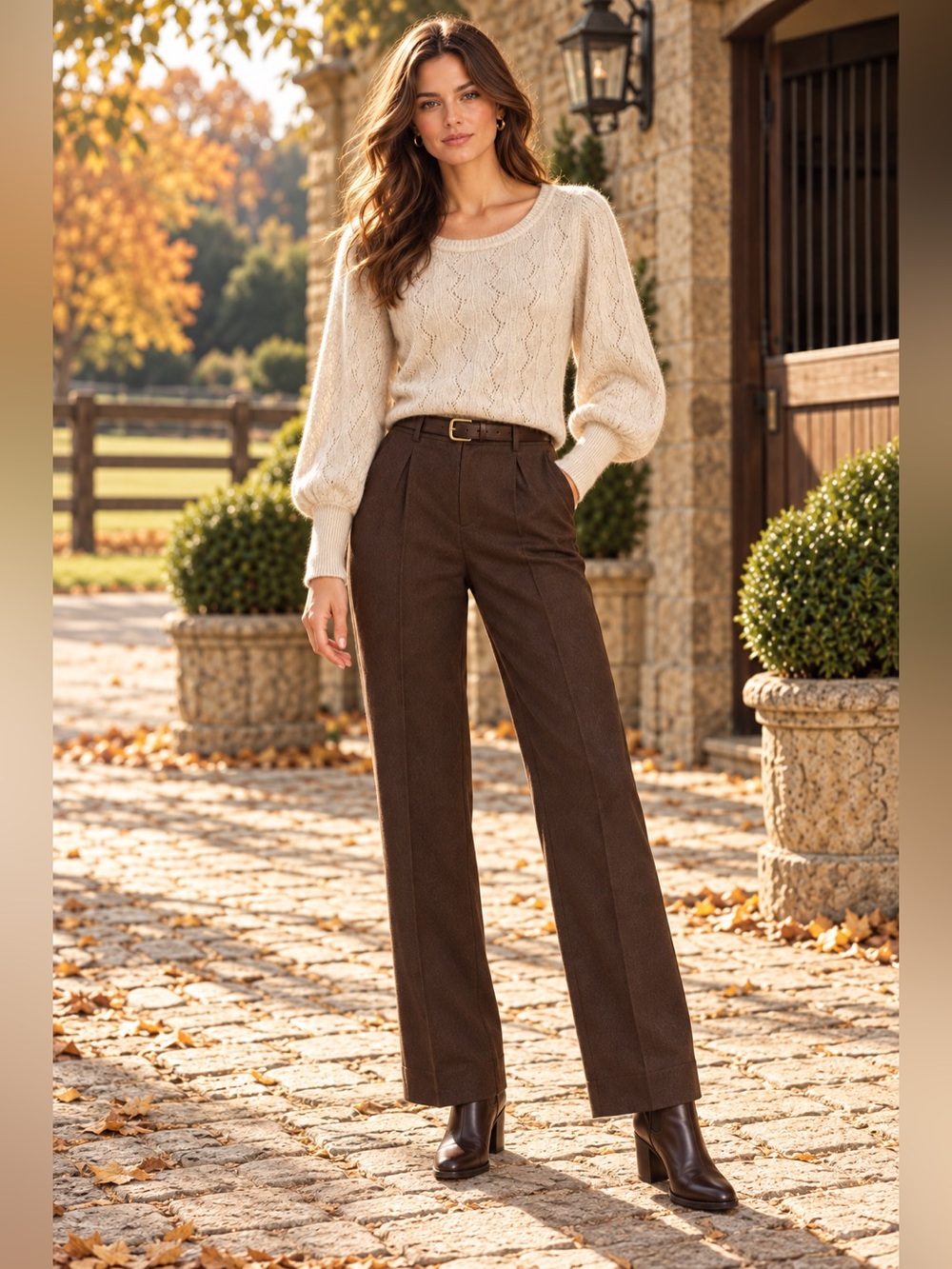 White + Warren Cashmere Lace Stitch Scallop Sweater Jute Heather M